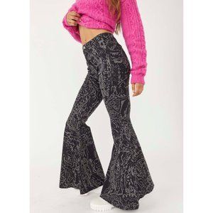 NWT Free People Just Float On Printed Flare Jeans / Black Paisley